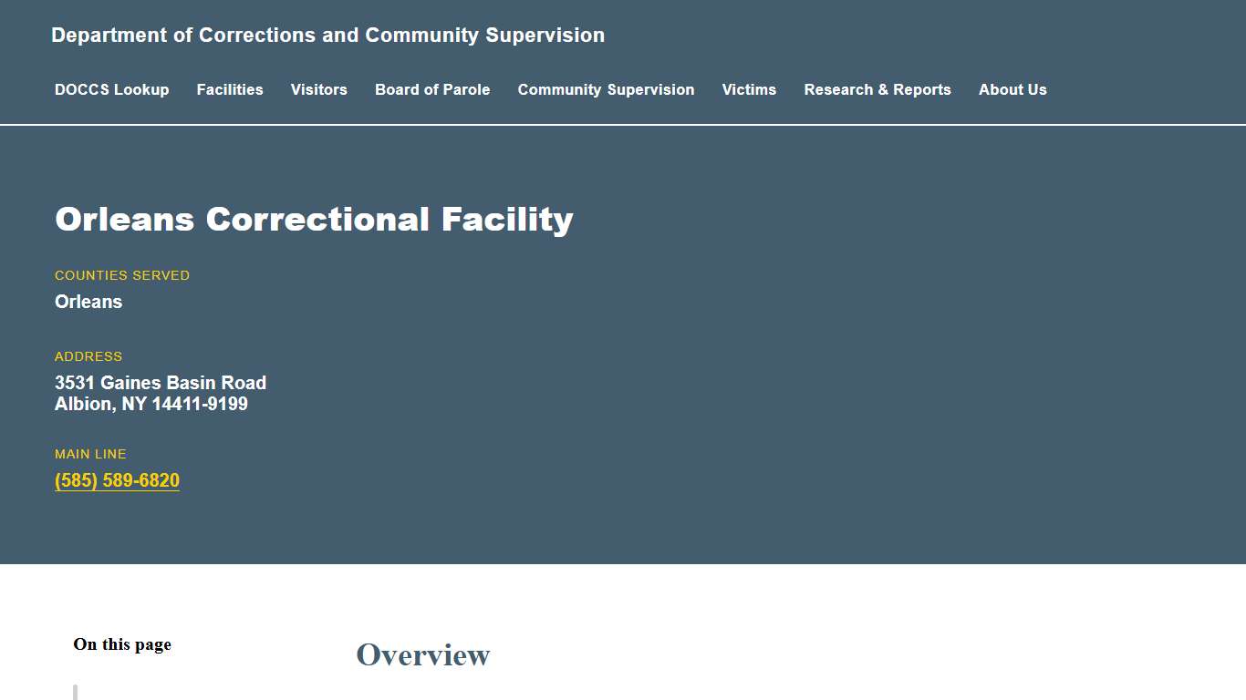Orleans Correctional Facility Department of Corrections and Community Supervision